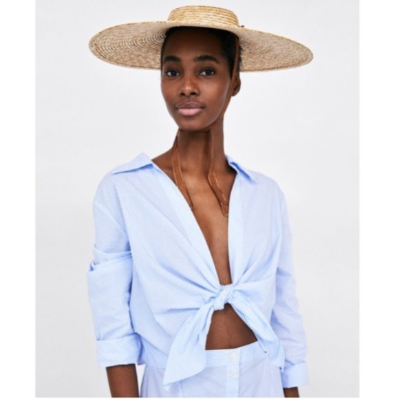 Zara Dresses & Skirts - Zara Poplin Dress Tie Front Striped Blogger Fav M